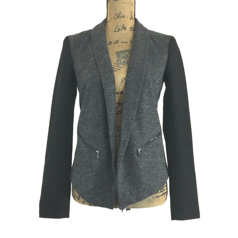 Ann Taylor Blazer 0 XS Black Gray Colorblock Wool Bl Zip Pocket Lined Jacket LN